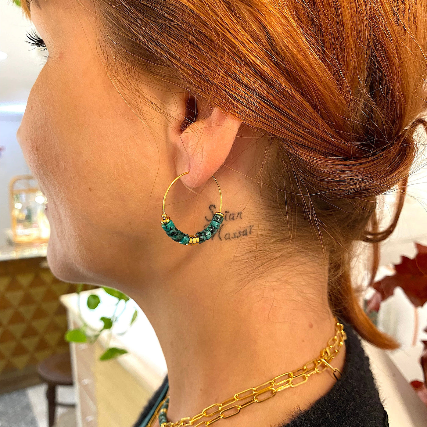 EDDY - Green gold plated earrings