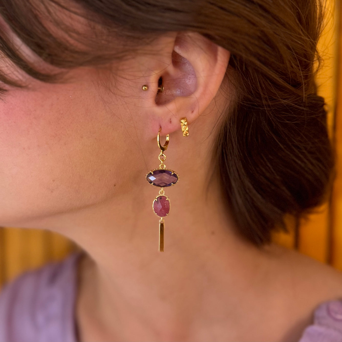 CHARLIE - Boucles en plaqué or mauve/rose