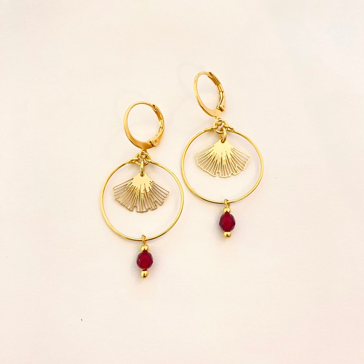 GINKO - Fuchsia gold plated earrings