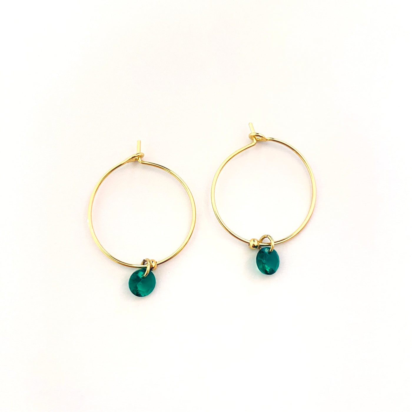 STRASS - Emerald gold plated hoop earrings