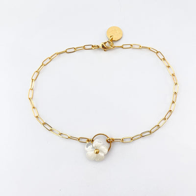 FLOWER - Bracelet plaqué or blanc