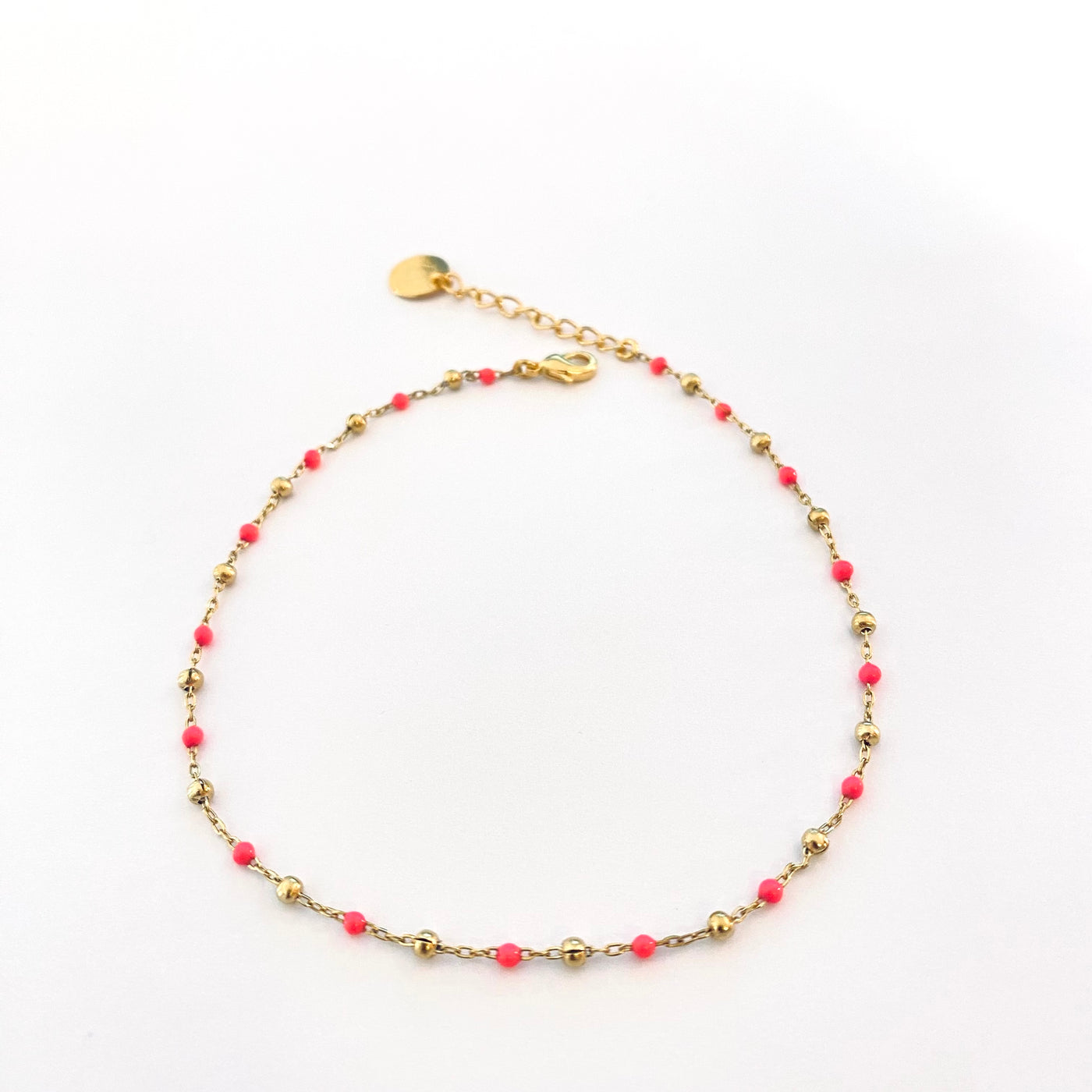 POULETTE - Bracelet cheville plaqué or rose fluo