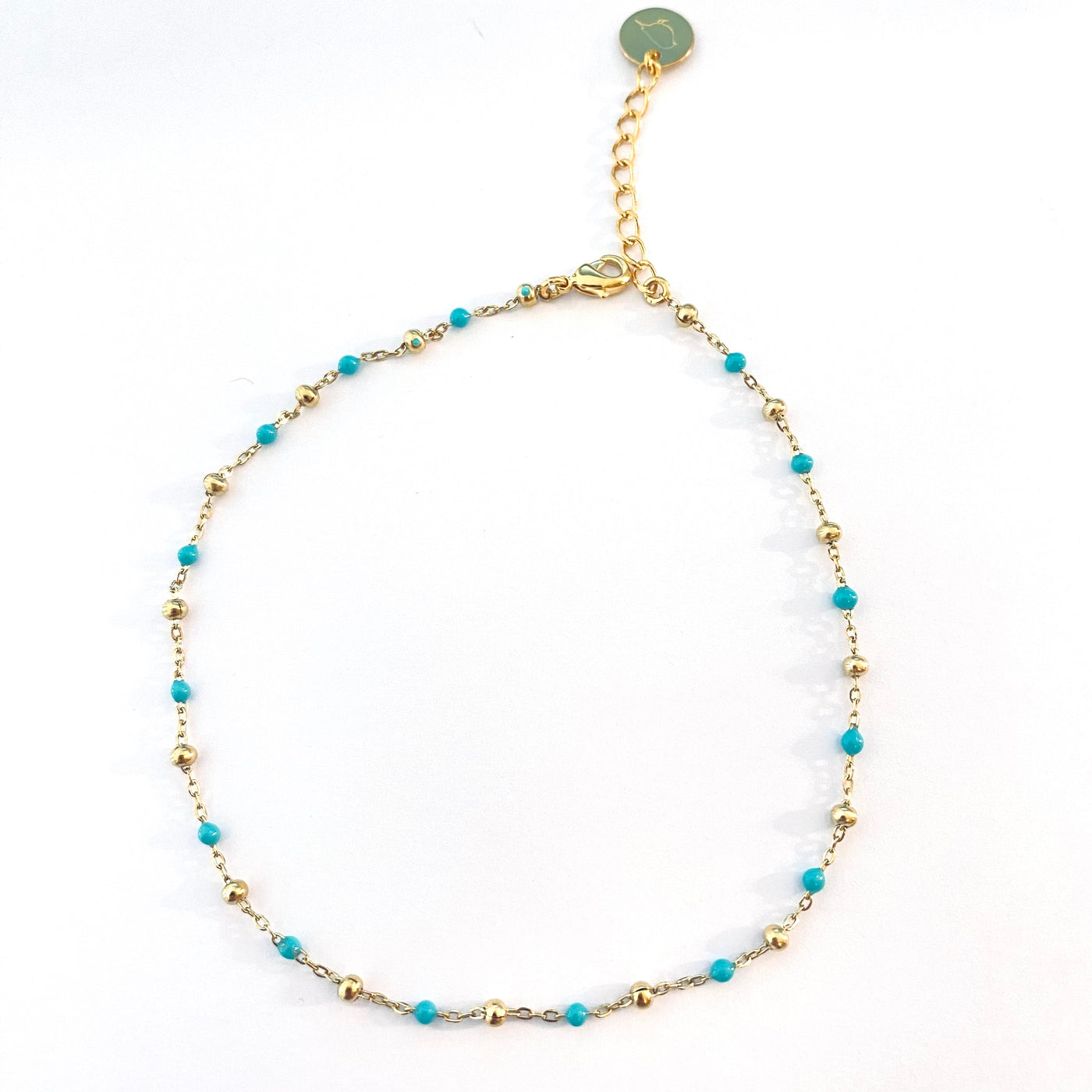 POULETTE - Bracelet cheville plaqué or turquoise