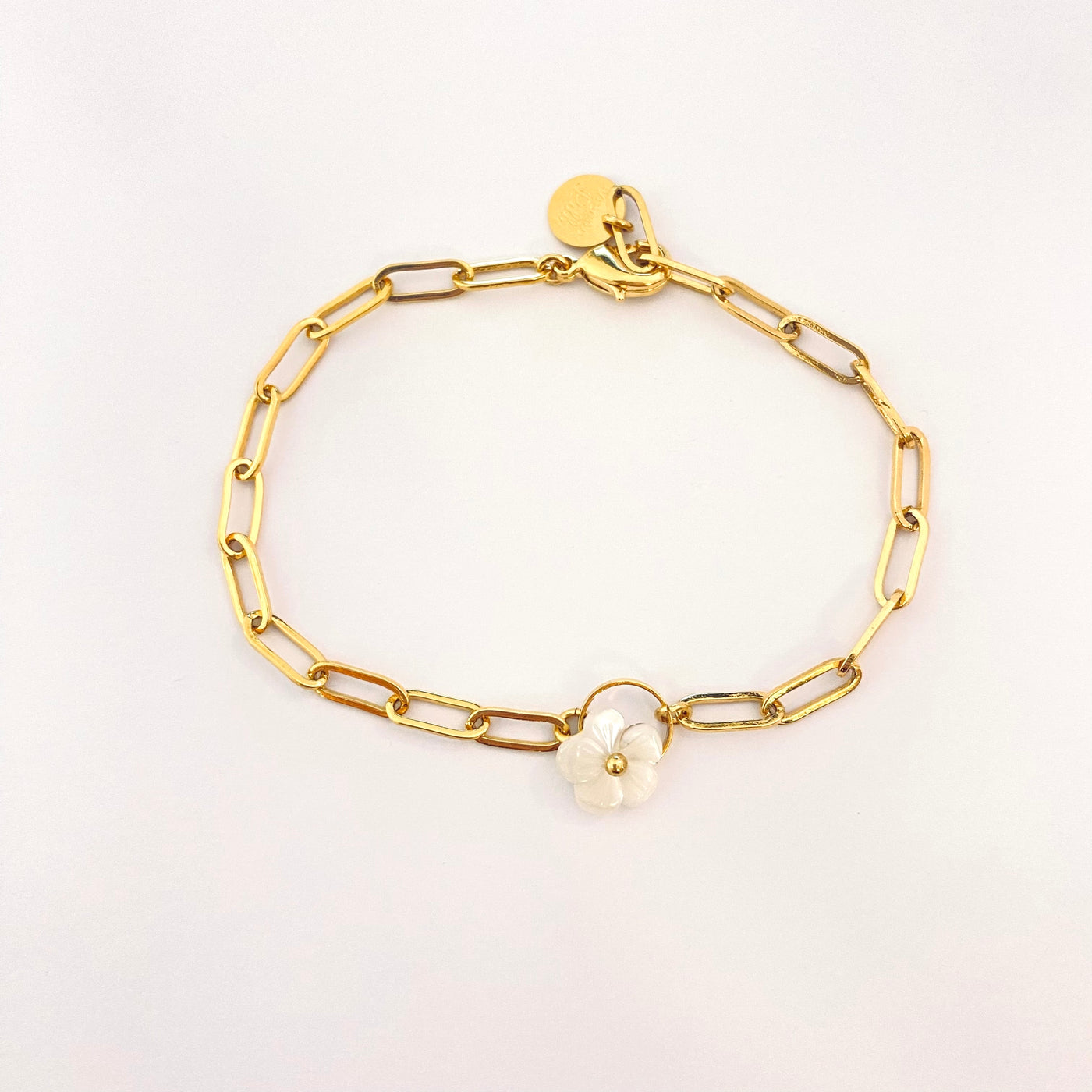 FLEUR mini - Bracelet plaqué or blanc
