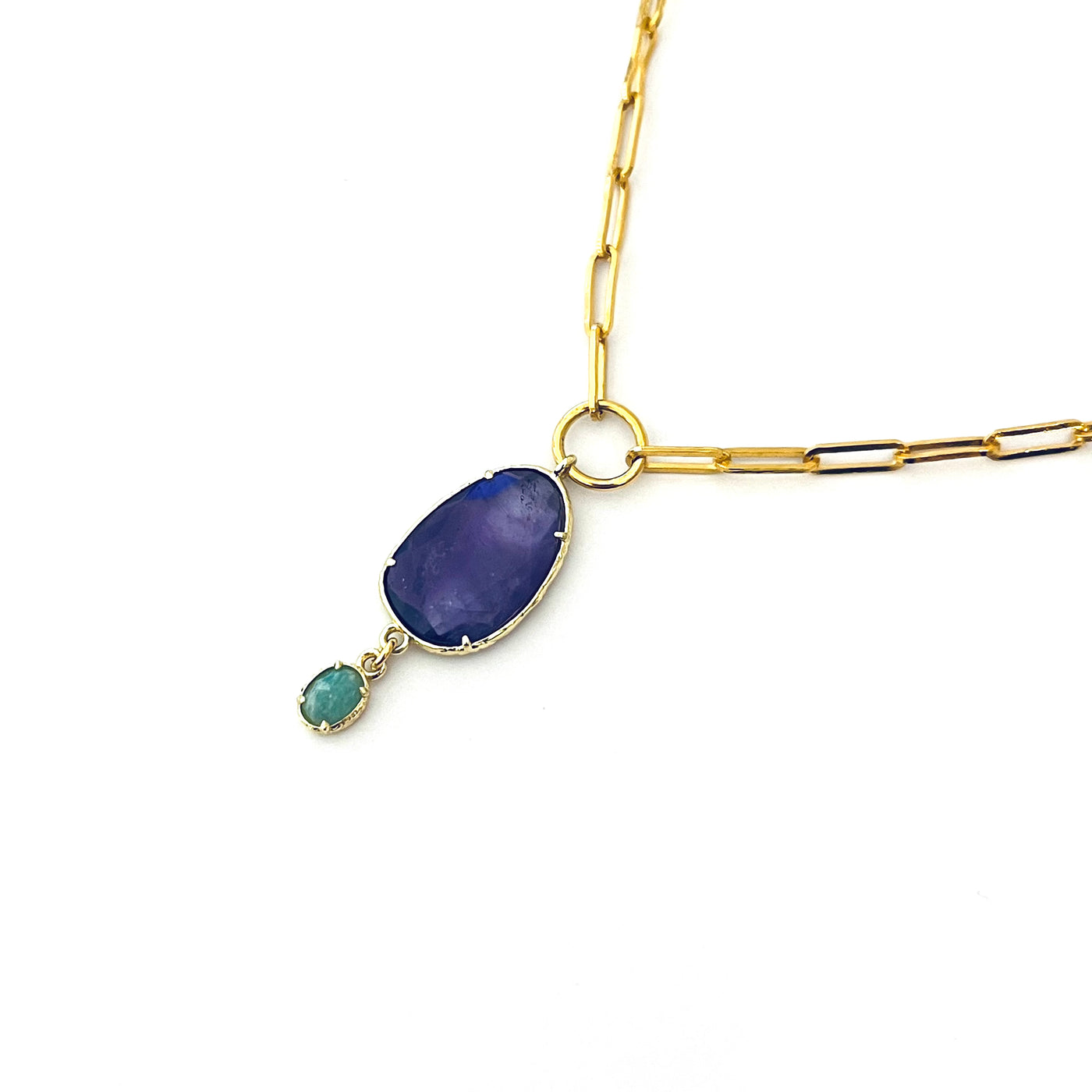 COLETTE - Collier plaqué or mauve/vert d'eau