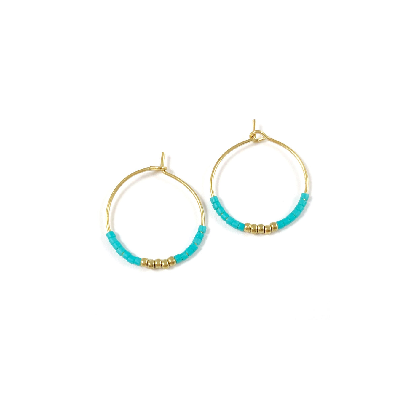 MIYUKI - Turquoise brass hoop earrings