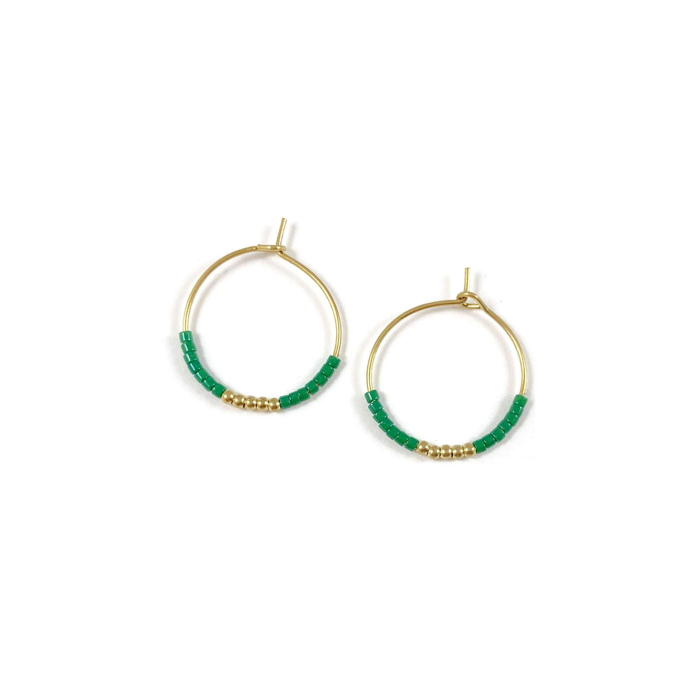 MIYUKI - Green brass hoop earrings