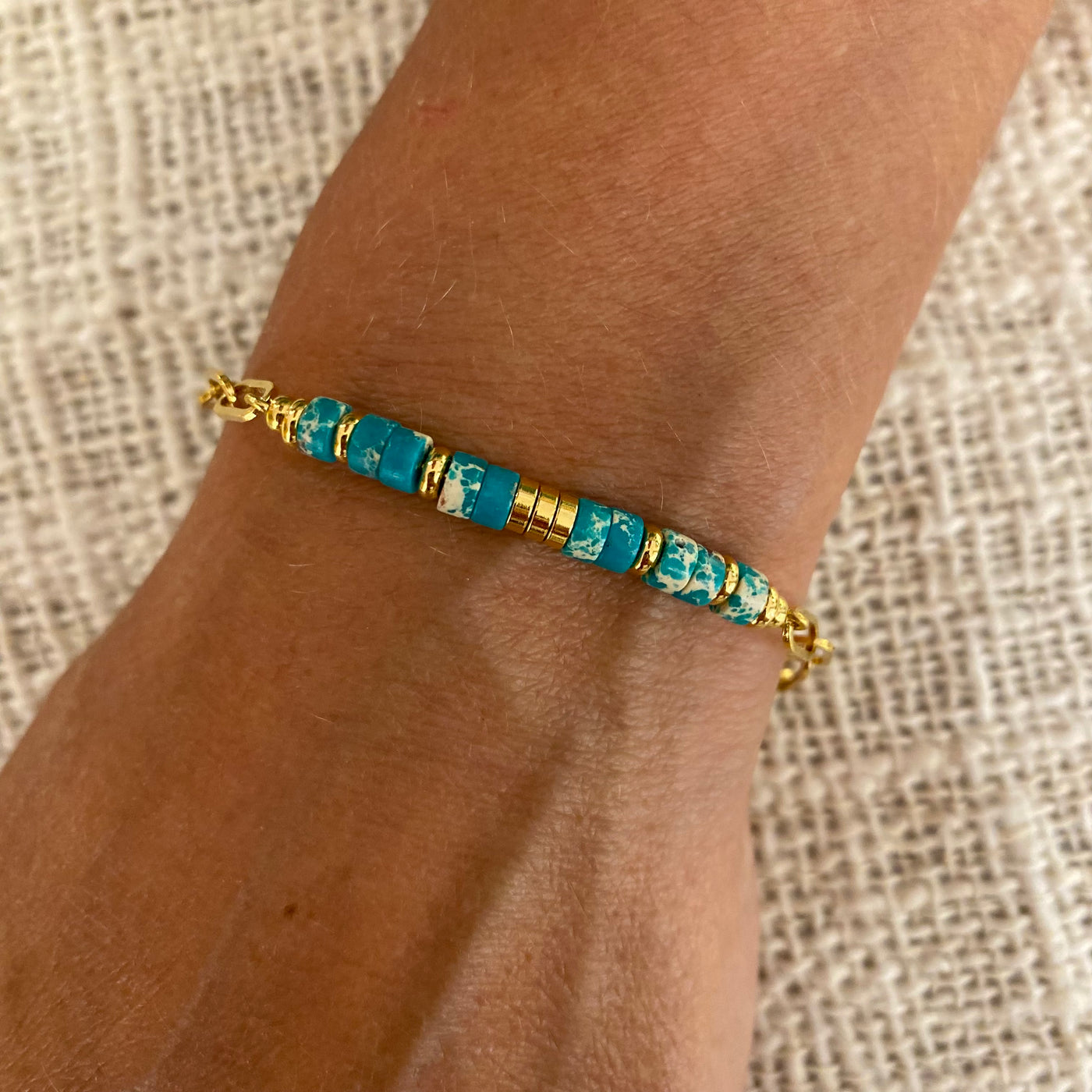 EDDY - Bracelet plaqué or turquoise