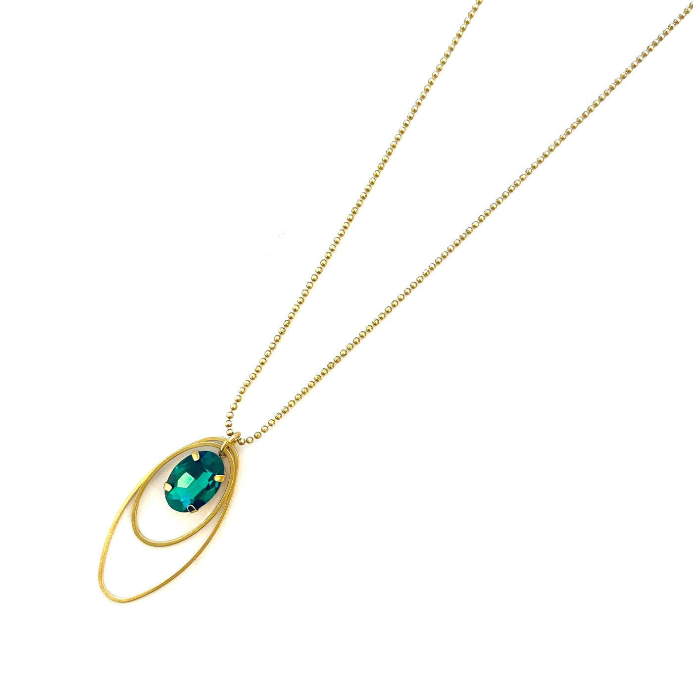 HAZEL - Emerald brass long necklace